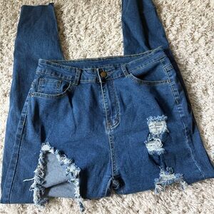 New never worn High-waisted ripped distressed classic cute blue denim sh…